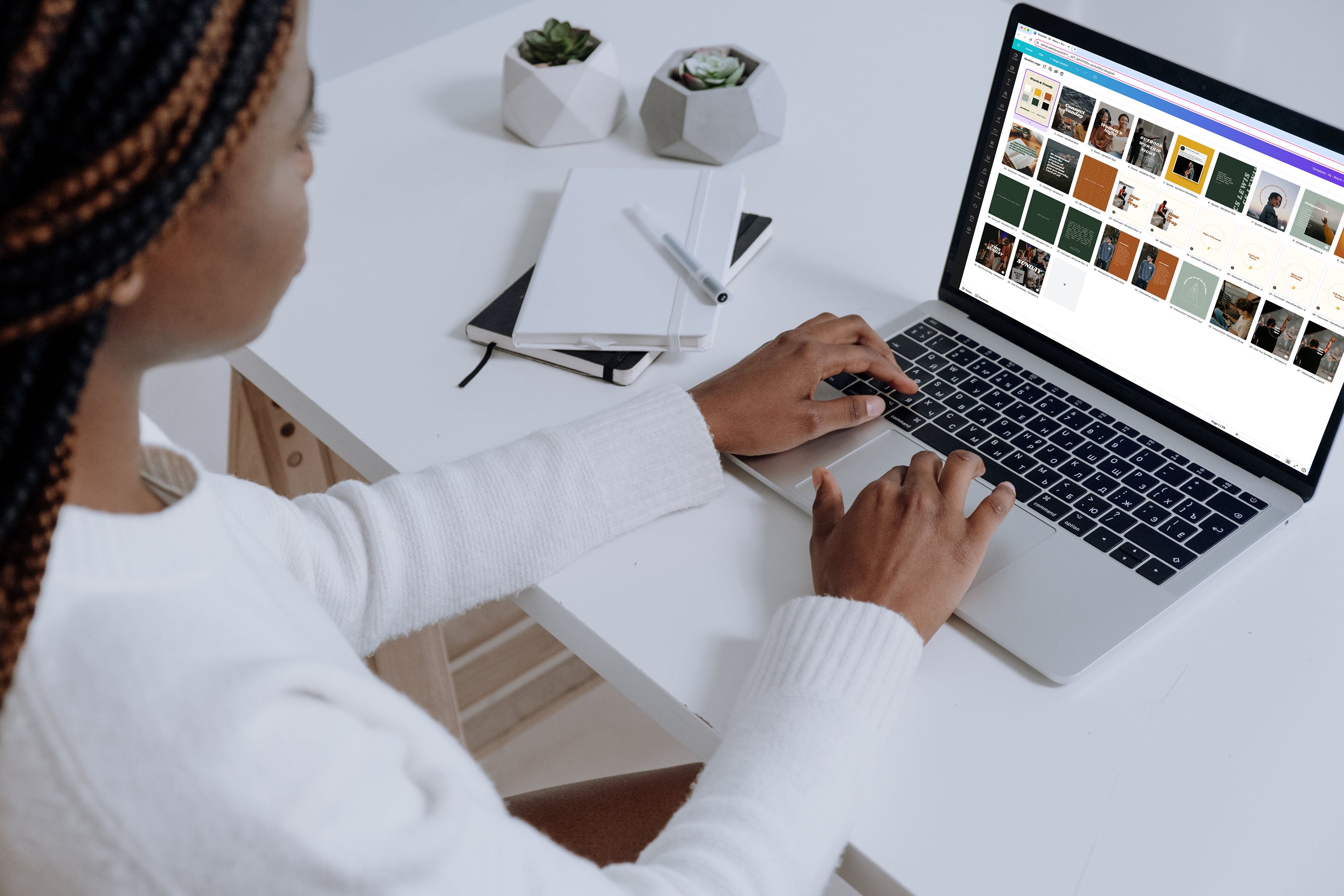 Someone working through the social media templates on Canva.com